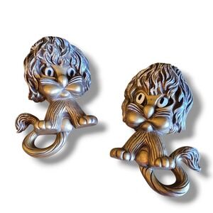 Pair Of Vintage 1976 HOMCO Gold Lion Wall Plaques Mid Century Modern